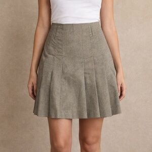 Vintage Ruby Gray Pleated  Skirt XS  A Line Preppy Gray Gold Shiny